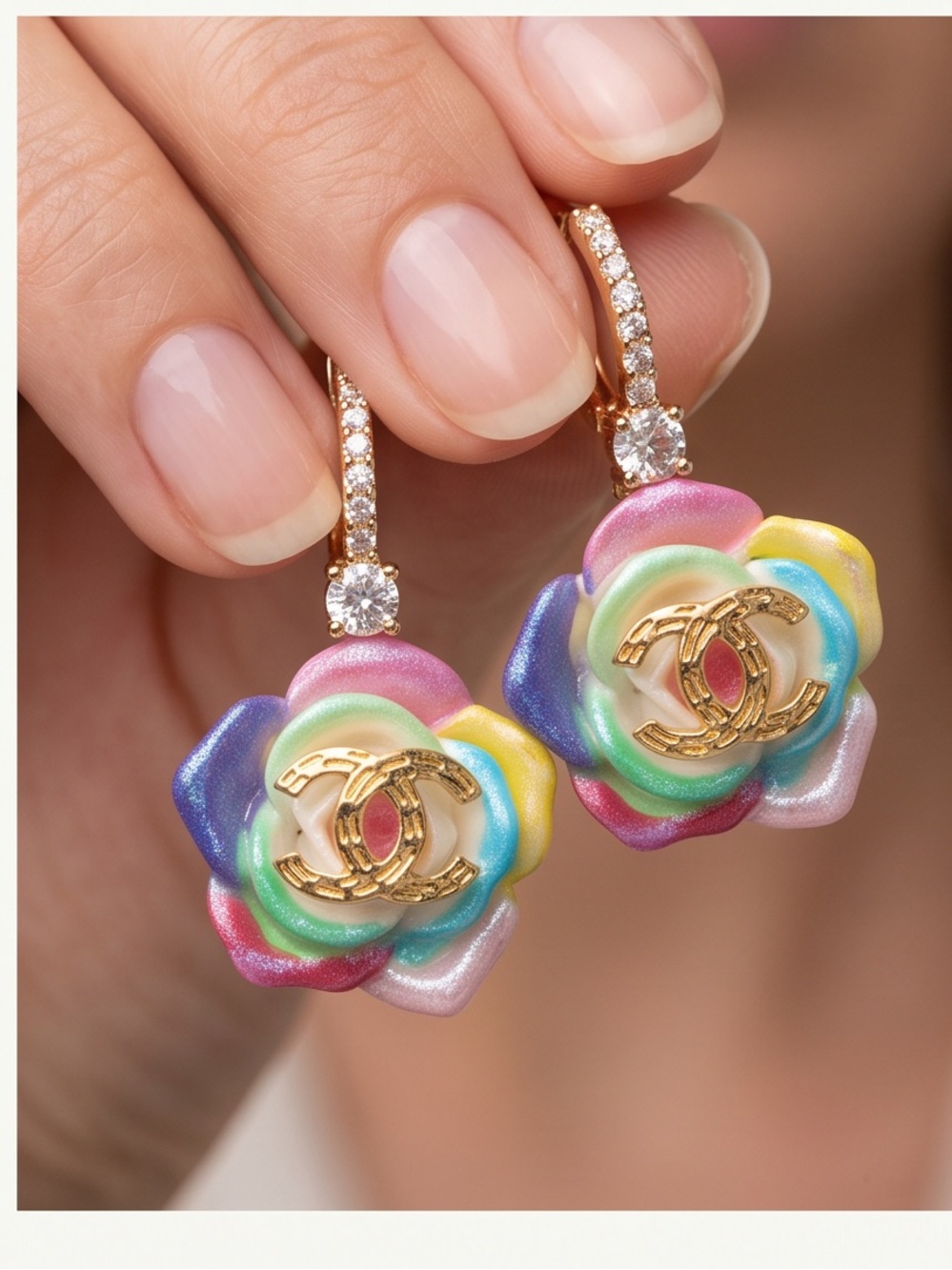 Unbranded Upcycled Multicolor Enamel Flower Drop Earrings with Gold